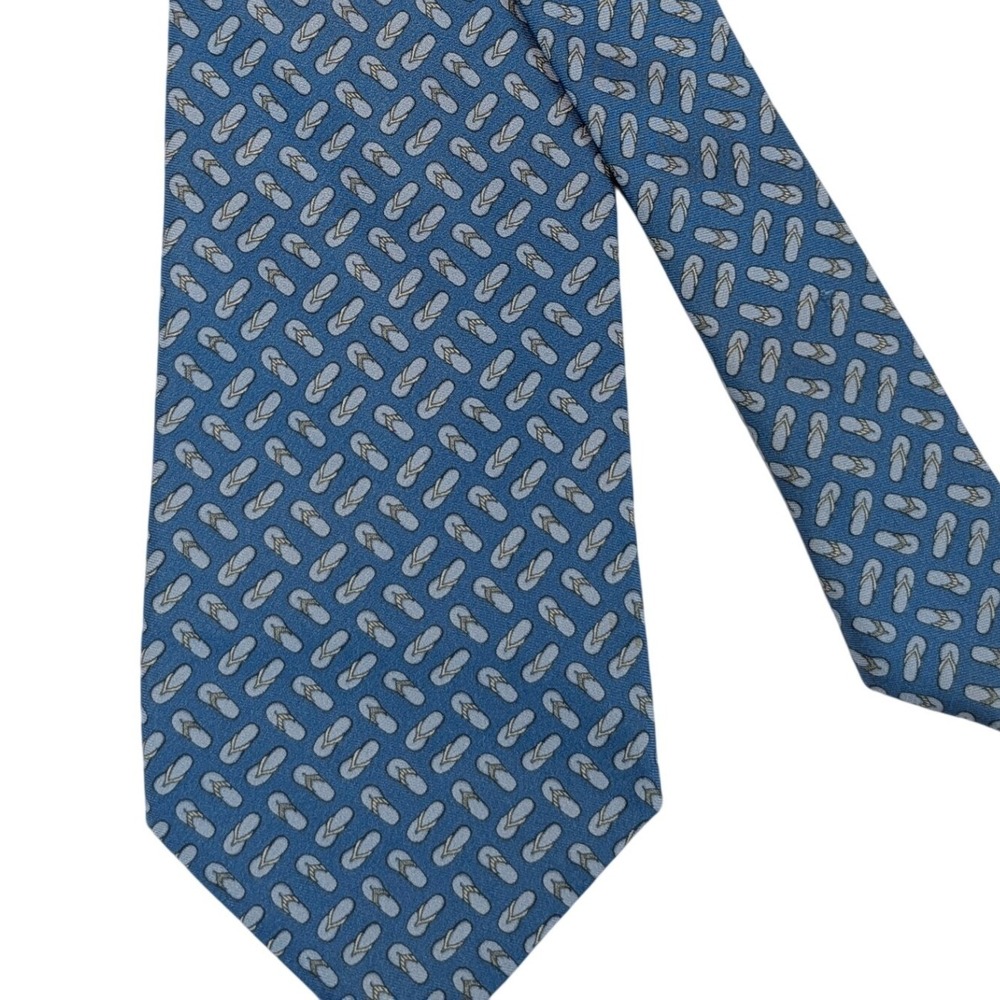 South‎ Beach Ties Mens Blue Flip Flop Print Silk Necktie Hand Made in Italy